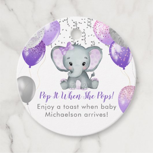 Niedlich Elephant Girl Balloons Babydusche Geschenkanhänger (Vorderseite)
