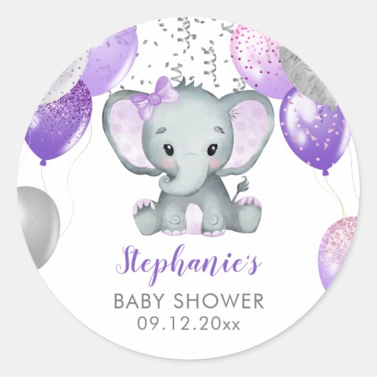 Niedlich Elephant Girl Balloons Babydusche Runder Aufkleber (Vorderseite)
