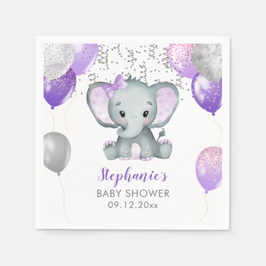 Niedlich Elephant Girl Balloons Babydusche Serviette (Vorderseite)