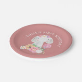 Niedlich Elephant Girl Erster Geburtstag Dusty Pin Pappteller (Schrägansicht)