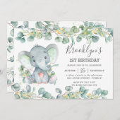 Niedlich Elephant Greenery Eucalyptus Geburtstag Einladung (Vorne/Hinten)