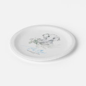 Niedlich Elephant Greenery Oh Boy Baby Dusche Pappteller (Schrägansicht)