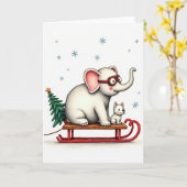 Niedlich Elephant Hund Schlitten Weihnachtskarte W Karte (Gelbe Blume)