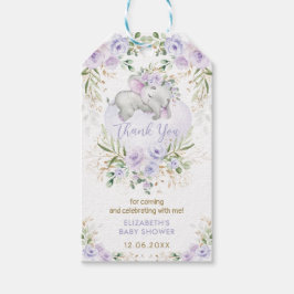 Niedlich Elephant Lavender Gold Floral Baby Dusche Geschenkanhänger