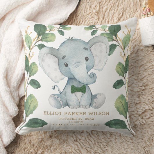 Niedlich Elephant Little Man Greenery Gold Geburts Kissen (Decke)