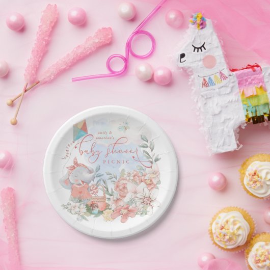 Niedlich Elephant Nature Florals Baby Dusche Picni Pappteller (Party)