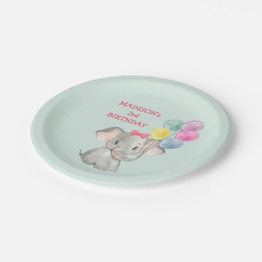 Niedlich Elephant Party Balloons Geburtstag Pappteller (Schrägansicht)