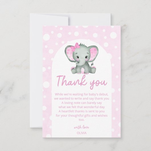 Niedlich Elephant pink Baby Dusche Danke Karte (Vorderseite)