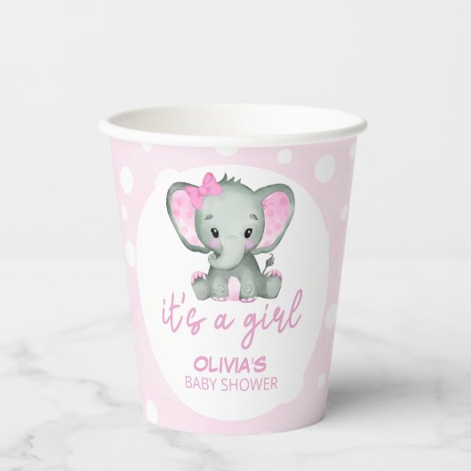 Niedlich Elephant Pink Baby Dusche Pappbecher (Vorderseite)