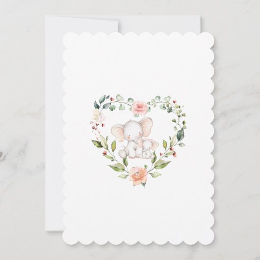 Niedlich Elephant Pink Blume Girl Baby Dusche Einladung (Rückseite)