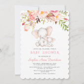 Niedlich Elephant Pink Blume Girl Baby Dusche Einladung (Vorderseite)