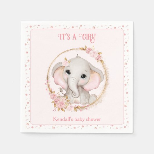 Niedlich Elephant Pink Blume Kinderdusche Napkins Serviette (Vorderseite)