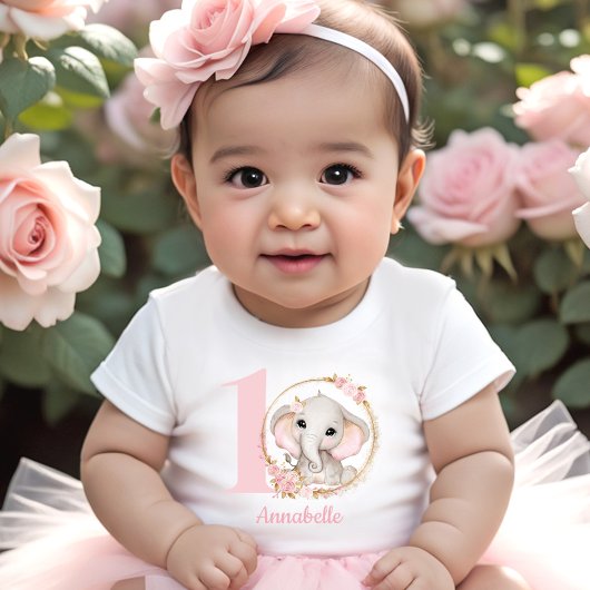 Niedlich Elephant Pink Blume Mädchenname Baby T-shirt