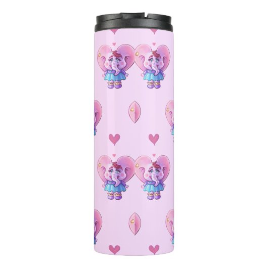 Niedlich Elephant Pink Gemustert Thermosbecher (Rückseite)