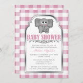 Niedlich Elephant Pink Gingham Baby Shower Einladu Einladung (Vorne/Hinten)