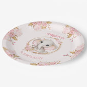 Niedlich Elephant Pink Girl Floral Rose 1. Geburts Pappteller (Schrägansicht)