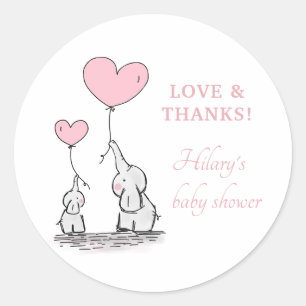 Niedlich Elephant Pink Heart Balloons Girl Baby Du Runder Aufkleber