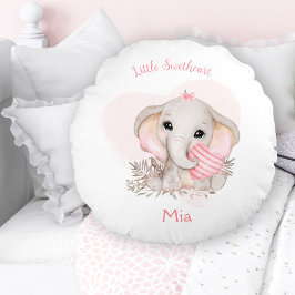Niedlich Elephant Pink Heart Girl Kinderzimmer Nam Rundes Kissen