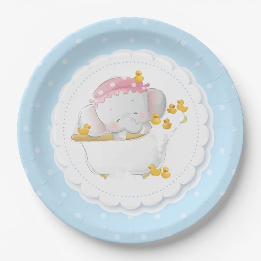 Niedlich Elephant Polka Dot Blue Pappteller (Vorderseite)