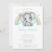Niedlich Elephant Rainbow Blue Baby Dusche Einladung (Vorderseite)