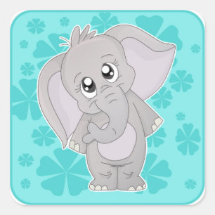 Niedlich Elephant Sticjer-Square Quadratischer Aufkleber