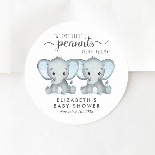 Niedlich Elephant Twin Baby Boys Dusche Runder Aufkleber