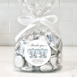 Niedlich Elephant Twin Baby Boys Dusche Vielen Dan Runder Aufkleber