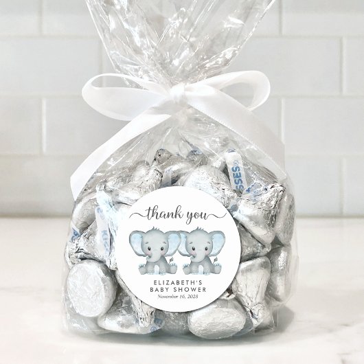 Niedlich Elephant Twin Baby Boys Dusche Vielen Dan Runder Aufkleber