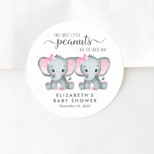 Niedlich Elephant Twin Baby Girls Dusche Runder Aufkleber