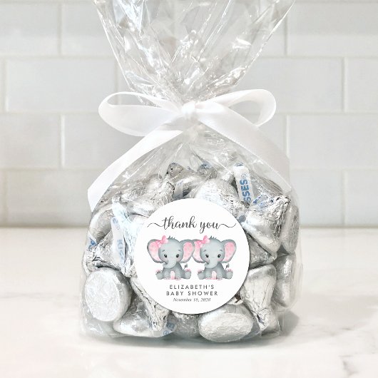 Niedlich Elephant Twin Baby Girls Dusche Vielen Da Runder Aufkleber