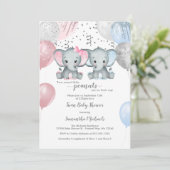 Niedlich Elephant Twin Balloon Babydusche Einladung (Stehend Vorderseite)