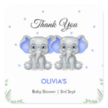 Niedlich Elephant Twin Boys Babydusche Danke