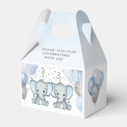 Niedlich Elephant Twin Boys Balloon Babydusche Geschenkschachtel (Rückseite)