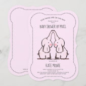 Niedlich Elephant Twins Pink Girl Baby Dusche per Einladung (Vorne/Hinten)
