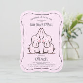 Niedlich Elephant Twins Pink Girl Baby Dusche per Einladung (Stehend Vorderseite)