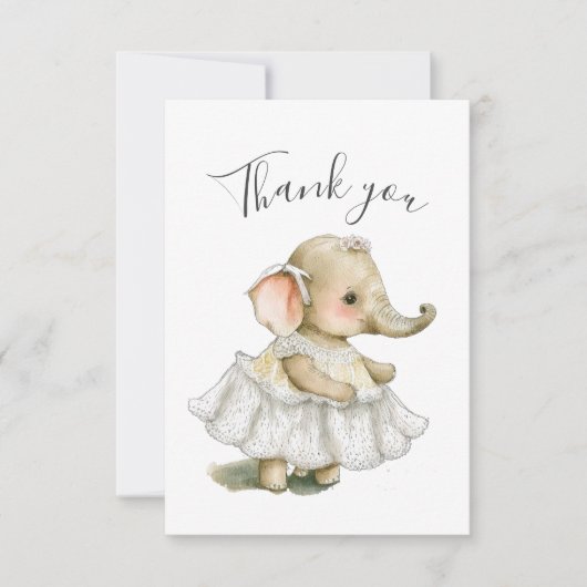 Niedlich Elephant Watercolor Babydusche Vielen Dan Dankeskarte (Vorderseite)