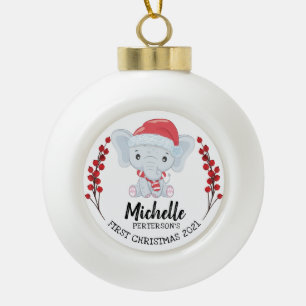 Niedlich Elephant Winter Holiday Baby's 1. Weihnac Keramik Kugel-Ornament