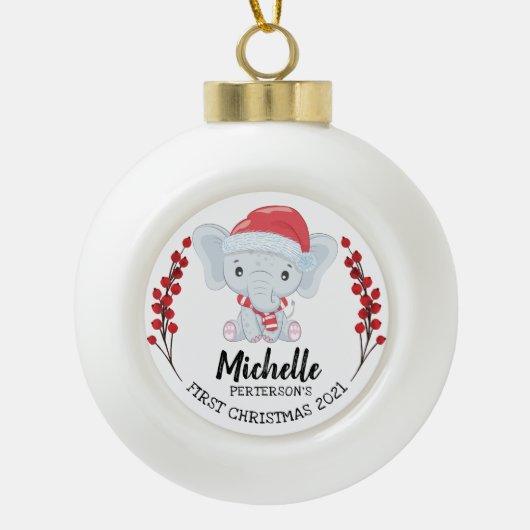 Niedlich Elephant Winter Holiday Baby's 1. Weihnac Keramik Kugel-Ornament (Vorderseite)