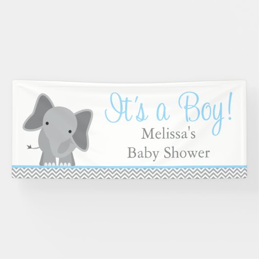 Niedlich Elephant Zickzack Light Blue Baby Dusche  Banner (Horizontal)