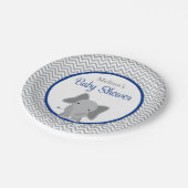 Niedlich Elephant Zickzack Navy Blue Baby Dusche Pappteller (Schrägansicht)