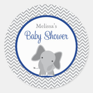 Niedlich Elephant Zickzack Navy Blue Baby Dusche Runder Aufkleber