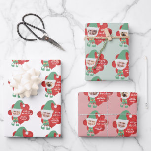 Niedlich Elf Familie 4 Foto Personalisiert Gruß Geschenkpapier Set