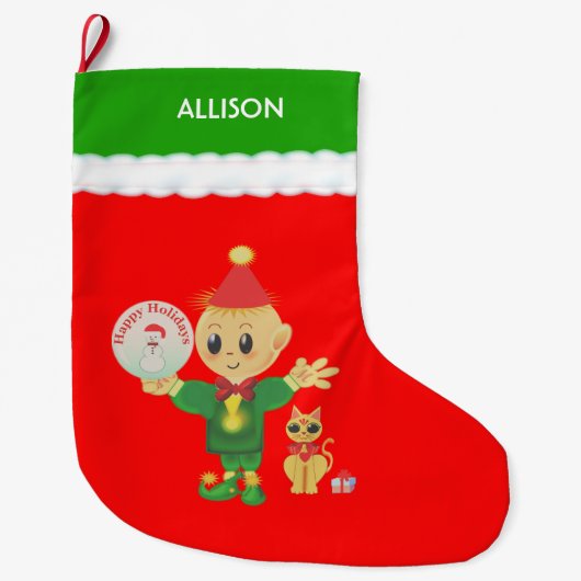 Niedlich Elf Großer Weihnachtsstrumpf (Vorderseite)