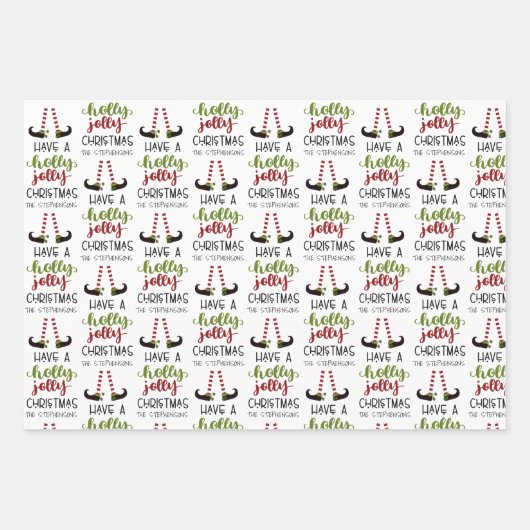 Niedlich Elf Holly Jolly Weihnachten Personalisier Geschenkpapier Set (Vorderseite 2)