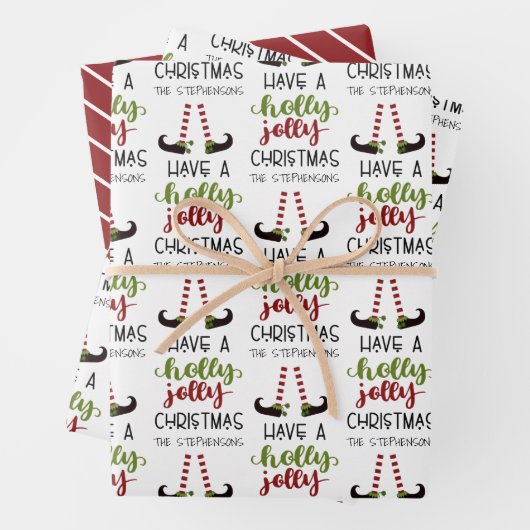 Niedlich Elf Holly Jolly Weihnachten Personalisier Geschenkpapier Set (Beispiel)