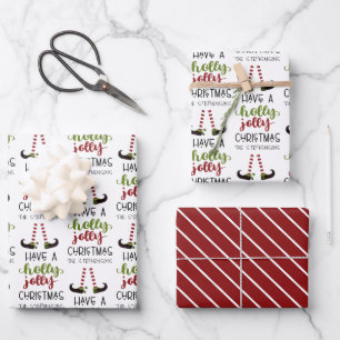 Niedlich Elf Holly Jolly Weihnachten Personalisier Geschenkpapier Set