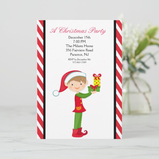 Niedlich Elf mit einem Party zu Weihnachten Einlad Einladung (Stehend Vorderseite)