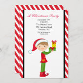 Niedlich Elf mit einem Party zu Weihnachten Einlad Einladung (Vorne/Hinten)