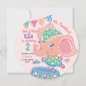 Niedlich Elle Elephant, 2. Geburtstag, Circus Part Einladung (Vorderseite)