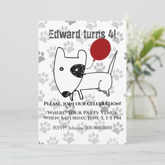 Niedlich English Bull Terrier Birthday Einladung (Stehend Vorderseite)